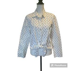 Seven7 Women's White Luxe Novelty Navy Stars Long Sleeve Button Tie Waist, Small